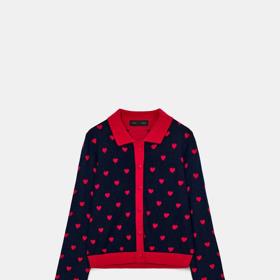 Žakárový úpletový kardigan se srdíčky, Zara, 699 Kč