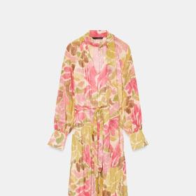 Šaty s květinovým vzorem a páskem, Zara, 1299 Kč