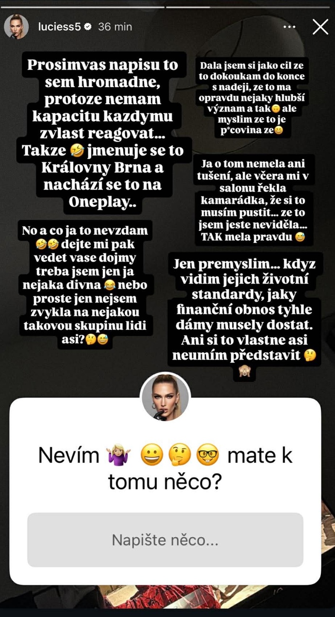 FOTO: Lucie Široká se vyjádřila k nove reality show Královny Brna. – stránka 1