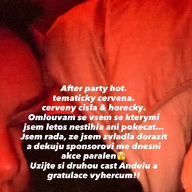 Ewa Farna se z afterparty omluvila skrze sociální sítě.