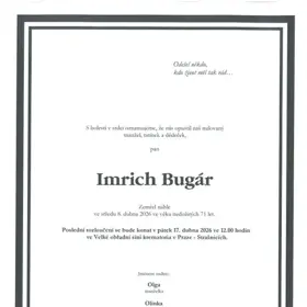 Smuteční parte Imricha Bugára. 