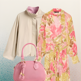 První outfit spojuje jarní eleganci s aktuálními trendy.