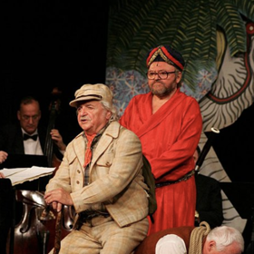 Ladislav Smoljak, Petr Brukner a Jan Hraběta v Divadle Járy Cimrmana.