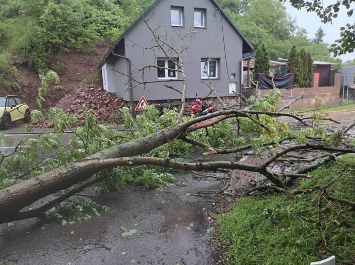 FOTO: Vyvrácený strom zablokoval cestu přímo před rodinným domem, za kterým se navíc sesunul kus svahu. – stránka 8