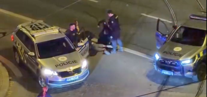 FOTO: Na videu je vidět jak jeden policista ležícího muže udeří pěstí. – stránka 7