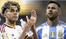 Lamine Yamal a Lionel Messi se utkají o pohár.