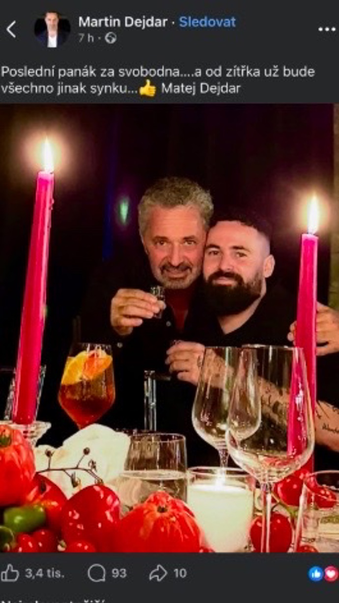 FOTO: Martin Dejdar propálil, že se jeho syn má další den ženit. Příspěvek ale dnes ráno ze svého Facebooku smazal. – stránka 3
