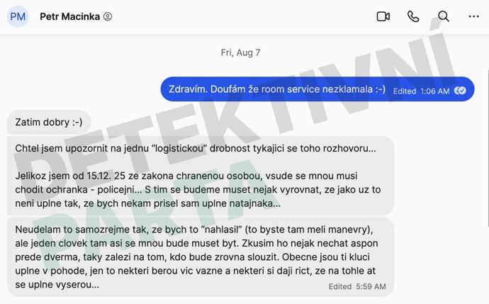 FOTO: Korespondence Petra Macinky s falešným Thomasem Pauknerem.