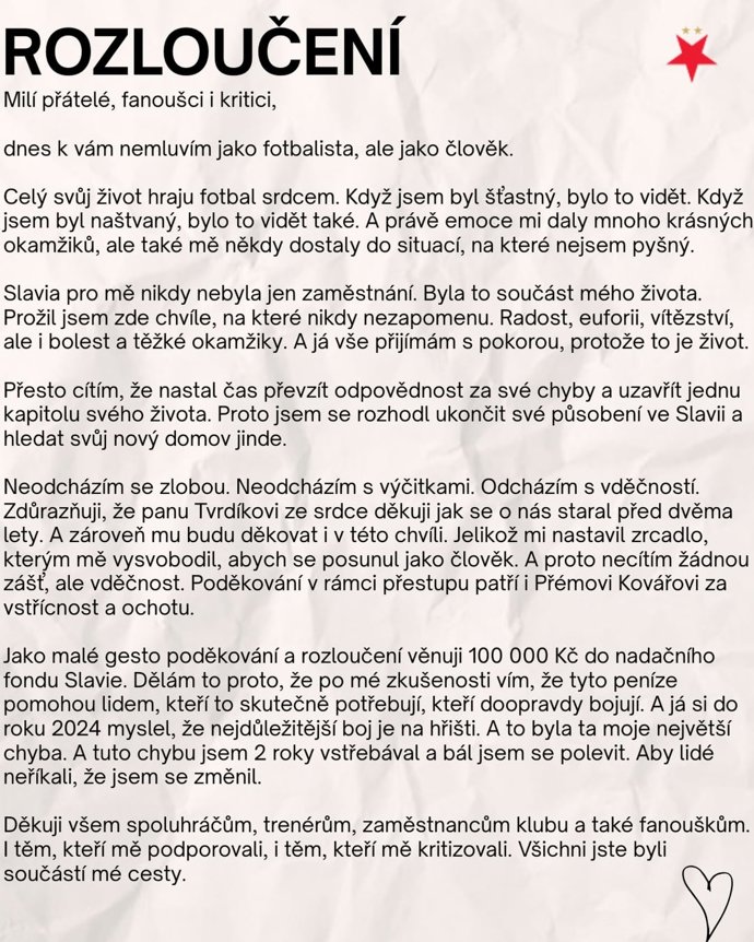 FOTO: David Douděra se loučí se Slavii.